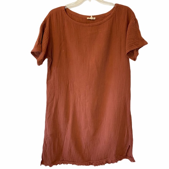 Eileen Fisher Red Organic Cotton Gauze Boxy Dress - Picture 3 of 7